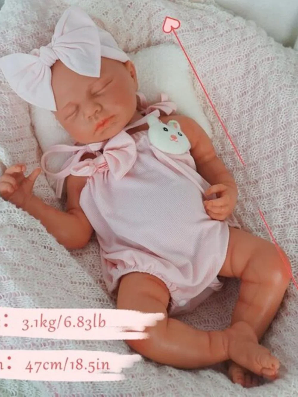 18.5 Inch Reborn Baby Girl Sleeping Newborn Doll Full Body Solid Silicone